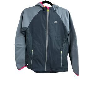 Nike Kids Therma Fit Hooded Jacket Full Zip Gray Pink Neon XL‎